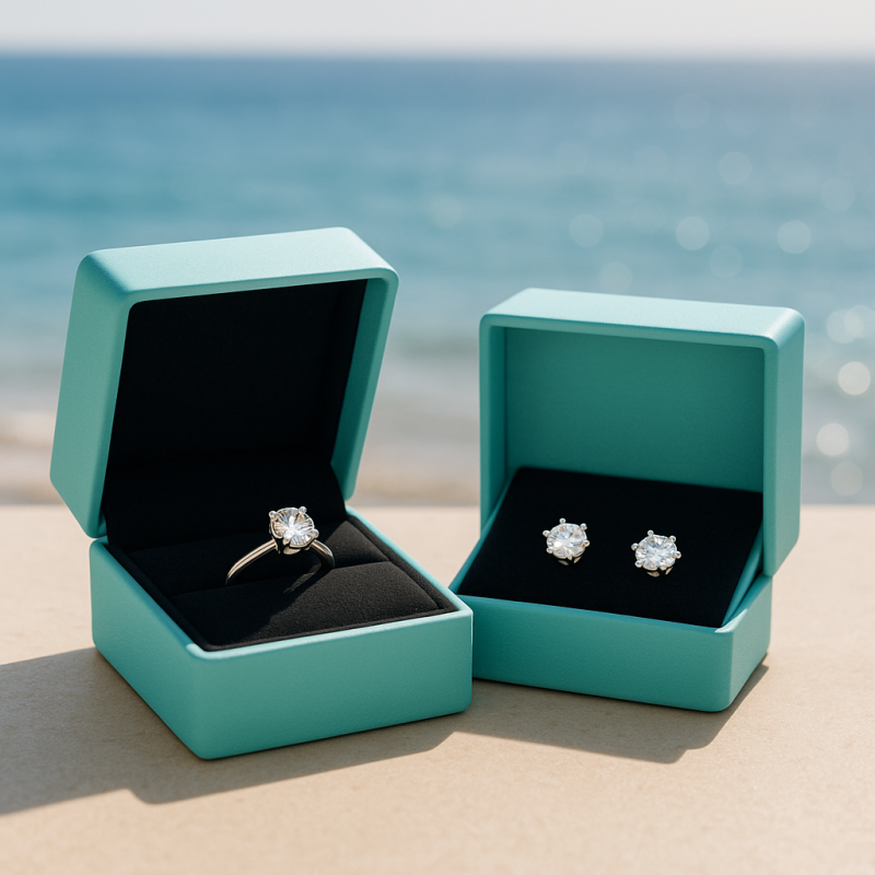 Sparkl365 Moissanite Jewelry Gift Box - turquoise Mediterranean seas inspired