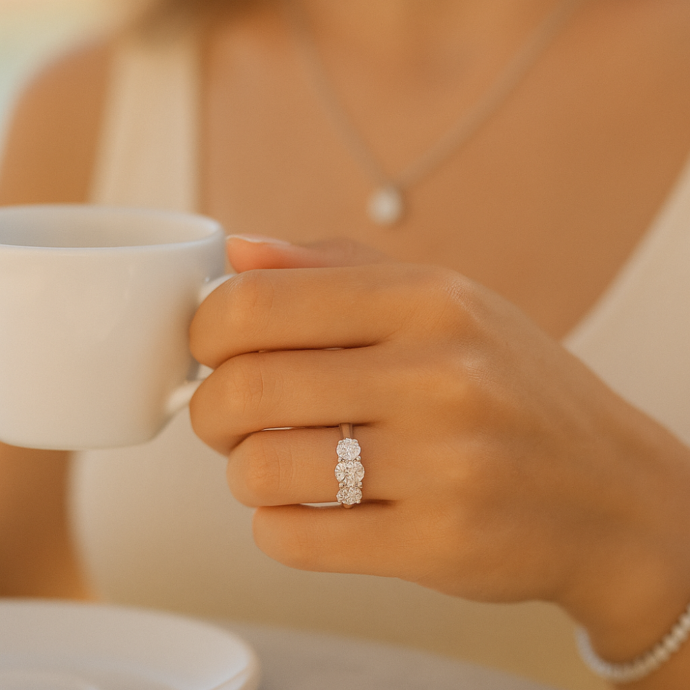 Sparkl365 Moissanite™ AMÉLIE Three Stone Ring [18K White Gold over Silver S925] - Image 3