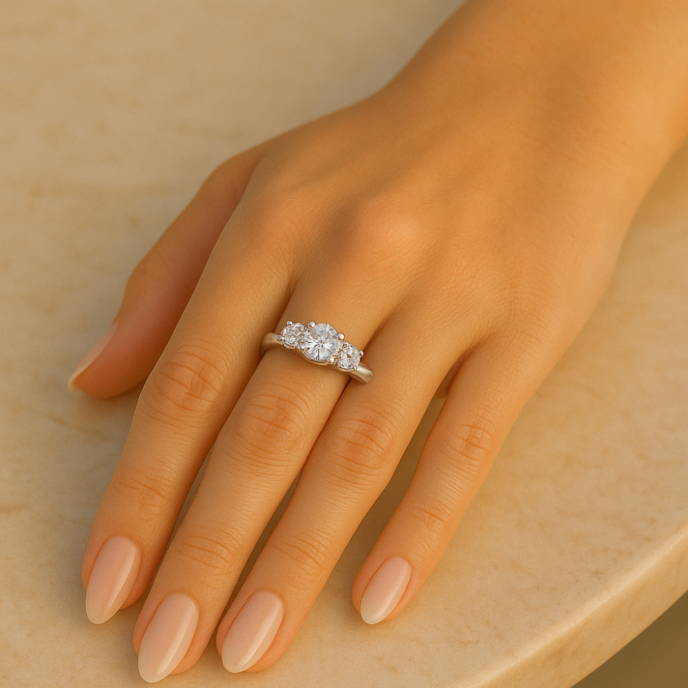 Sparkl365 Moissanite™ AMÉLIE Three Stone Ring [18K White Gold over Silver S925] - Image 5