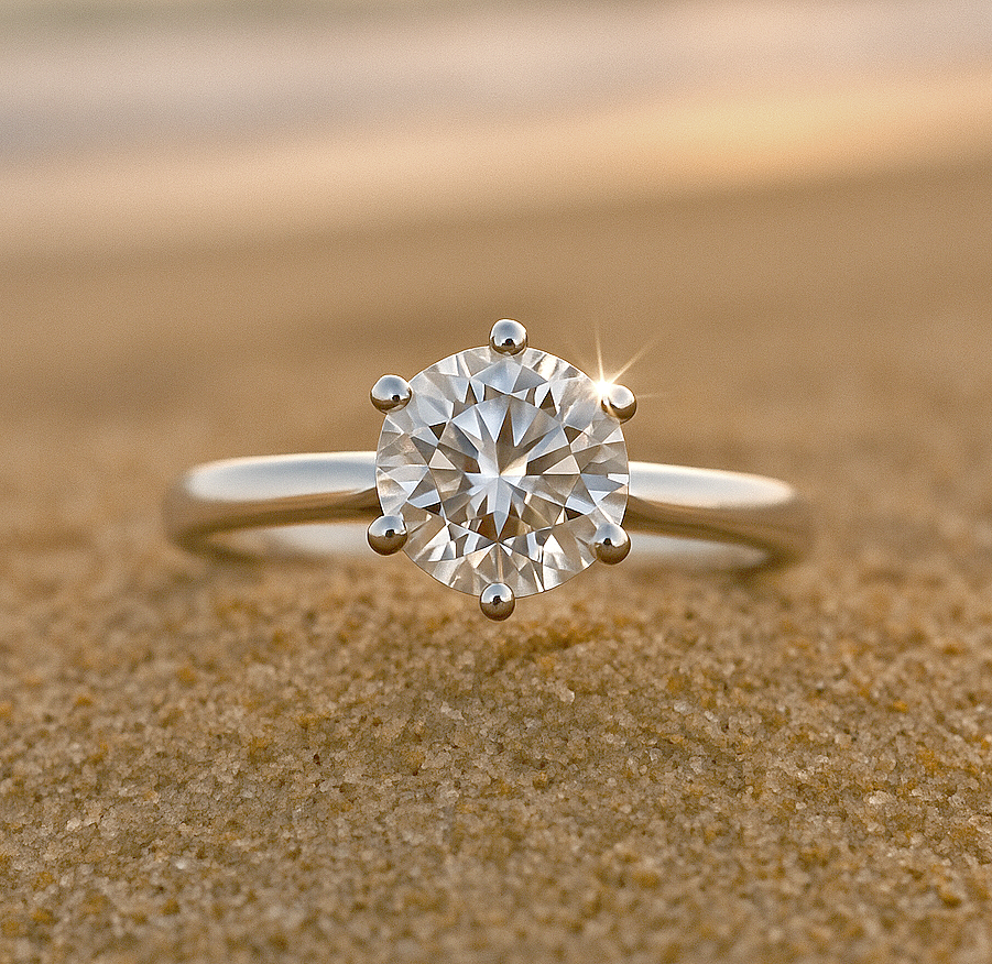 Moissanite solitaire ring in white gold by Sparkl365 – FLEURIS