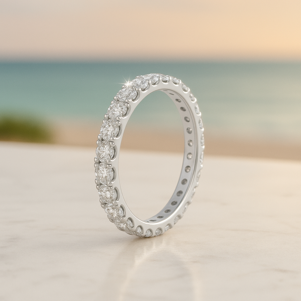 Moissanite eternity band in white gold by Sparkl365 – ISLAS