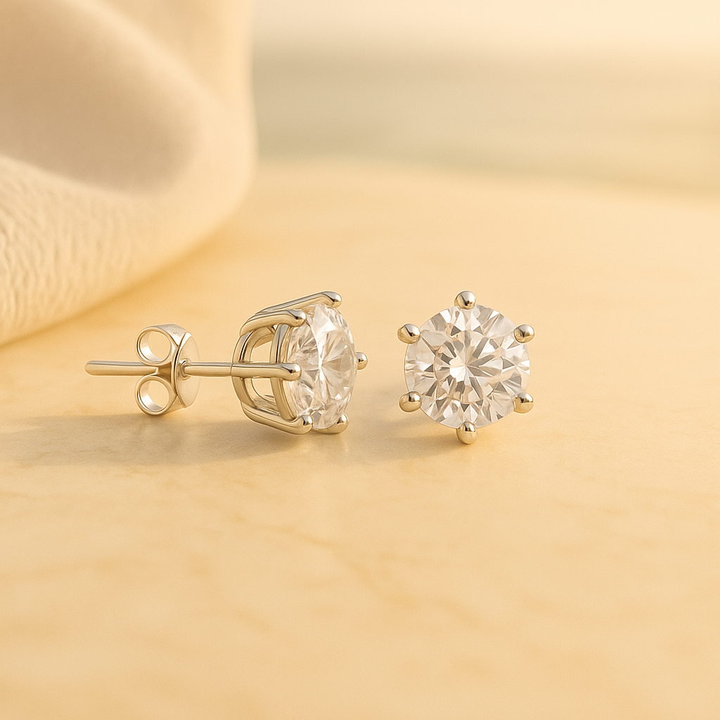 Moissanite stud earrings in white gold by Sparkl365 – CELESTE