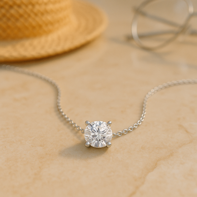 Clair de Lune moissanite necklace by Sparkl365 in white gold over silver