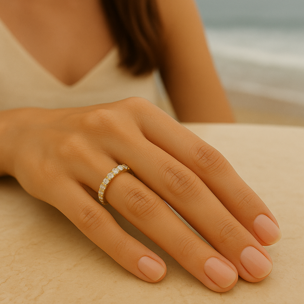 Sparkl365 Moissanite 18K Gold over S925 Luxury Eliza Band Model Show