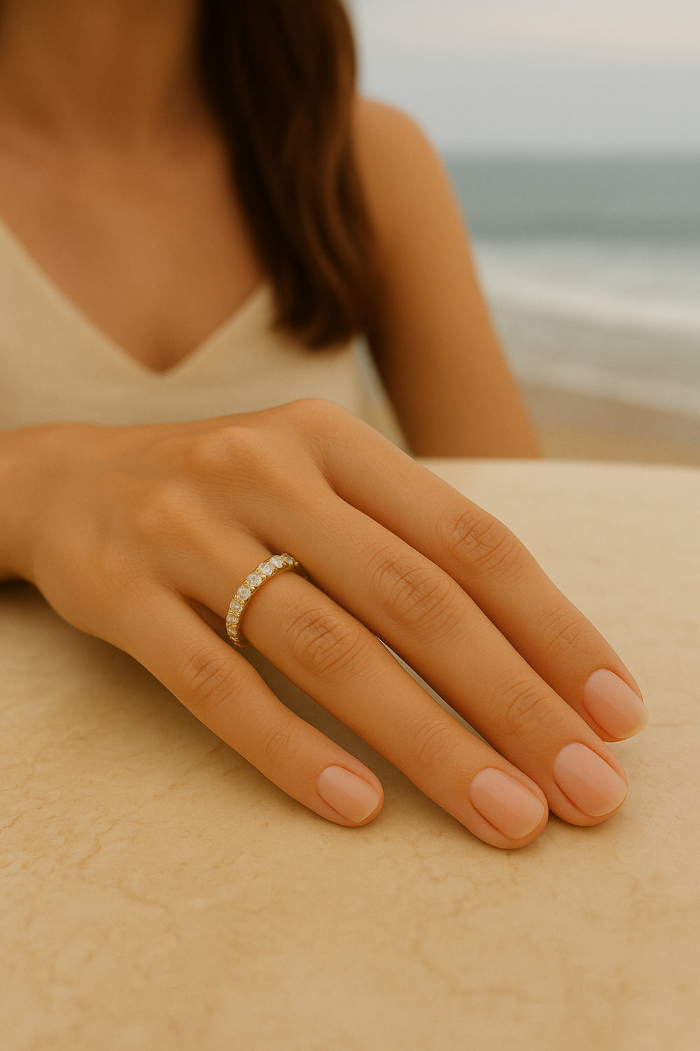 Sparkl365 Moissanite 18K Gold over S925 Luxury Eliza Band Model Show