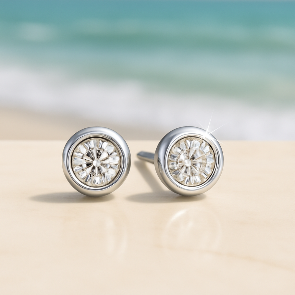 Sparkl365 Moissanite Costa Del Sol Bevel Earrings [18K White Gold over Silver S925] - Image 4