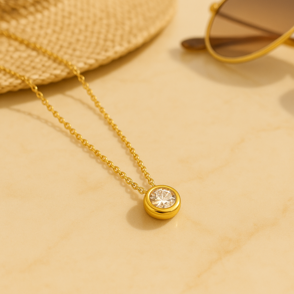 Sparkl365 Moissanite Costa Del Sol Bezel Necklace [18K Gold over Silver S925]
