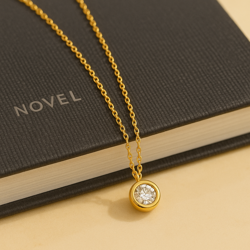 Moissanite bezel necklace in gold by Sparkl365 – Costa Del Sol