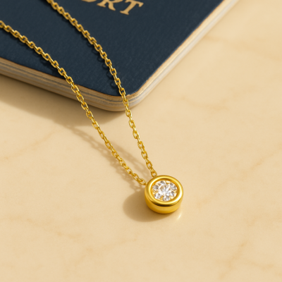 Sparkl365 Moissanite Costa Del Sol Bezel Necklace [18K Gold over Silver S925]