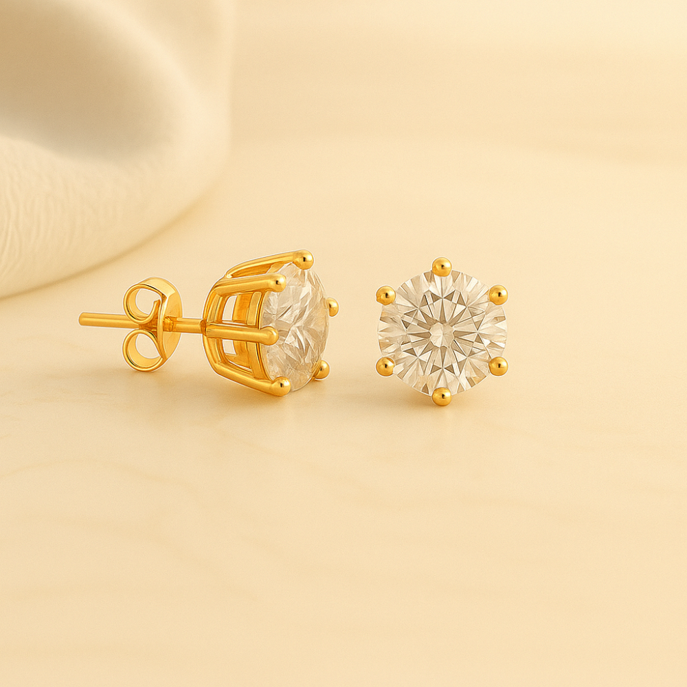 Moissanite stud earrings in gold by Sparkl365 – CELESTE 6-Claw