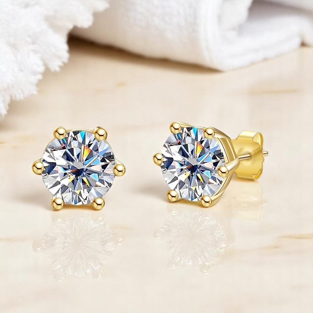 Sparkl365 Moissanite™ CELESTE 6-Claw Stud Earrings [18K Gold over Silver S925] - Image 6