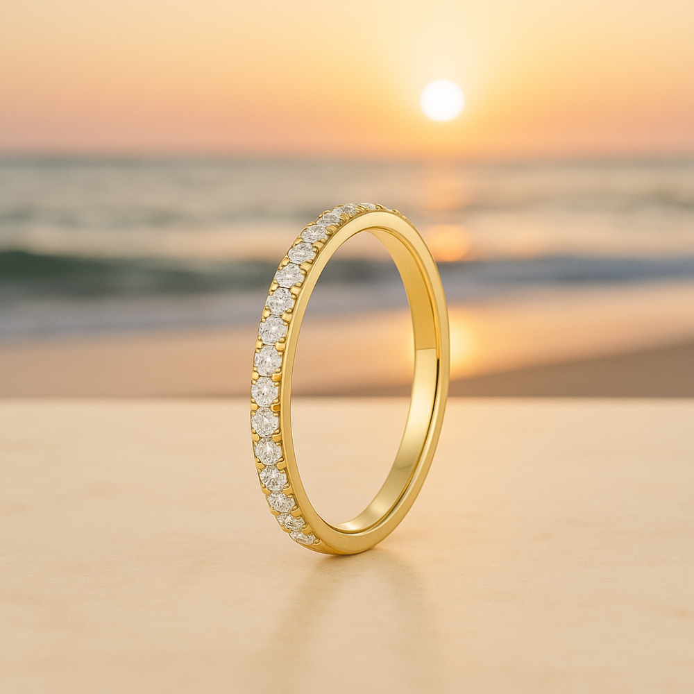 Maris Half moissanite eternity band by Sparkl365 in 18K gold over silver